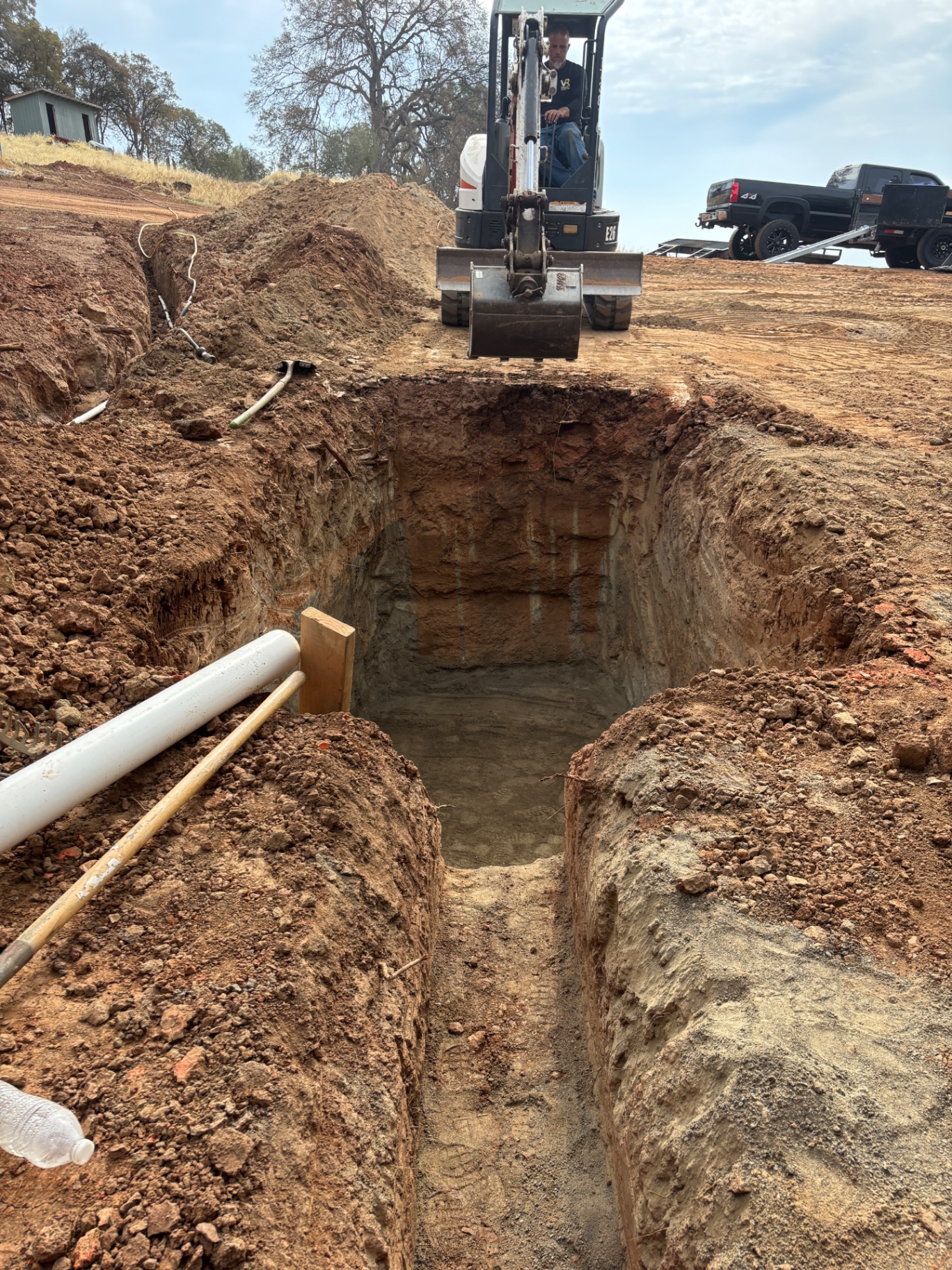Deep septic excavation and trench run